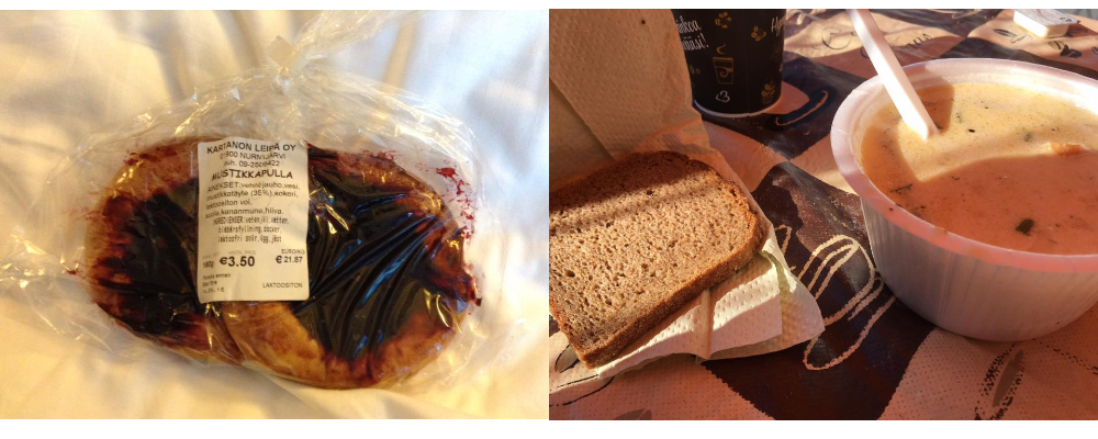 ブルーベリーパン・黒パンとサーモンクリームスープ