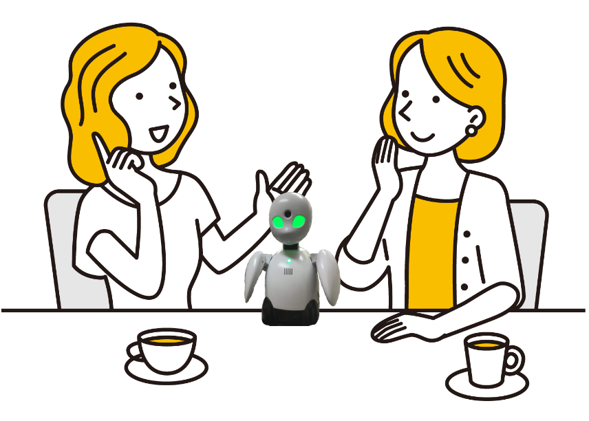 OriHimeと友人２人とお話ししている状況