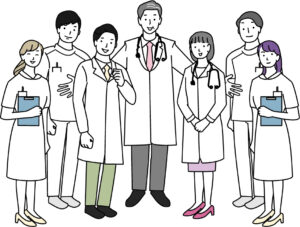 医師や看護師が立っている絵